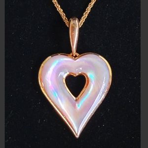 Kabana Pendant Necklace 14k Gold Mother Of Pearl Heart Estate Jewelry 8.8gm